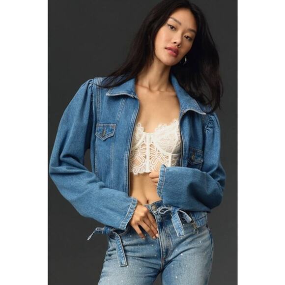 Maeve by Anthropologie Puff Sleeve Cropped Denim Jacket β Size M - Picture 11 of 12